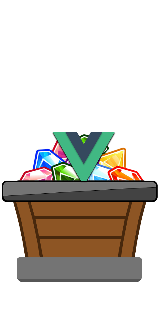 an animated cart moving from left to right with an Vue logo inside the cart