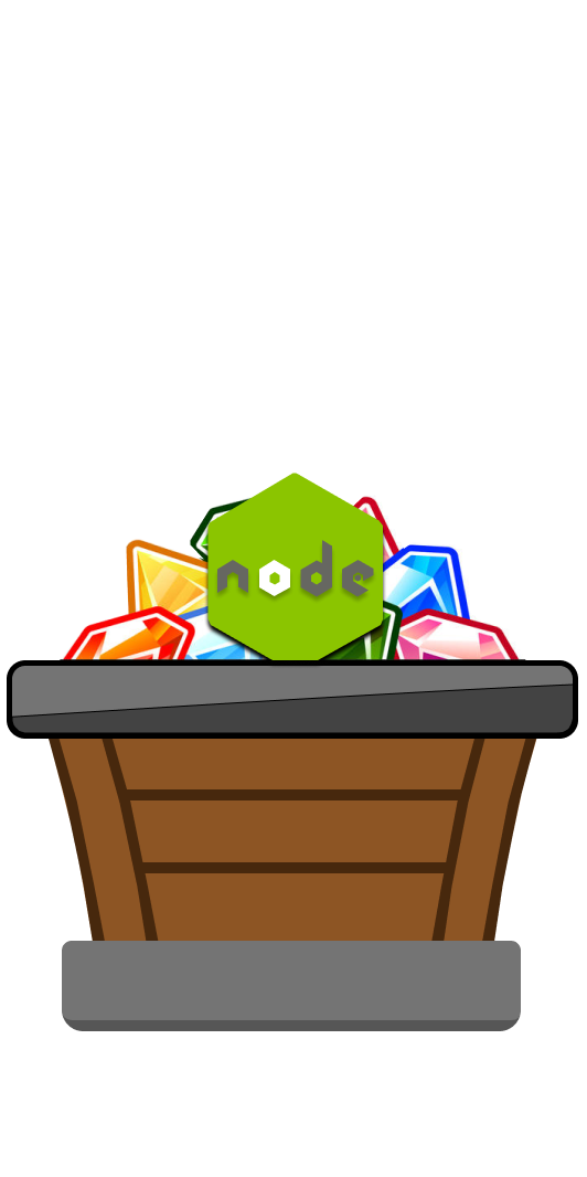 an animated cart moving from left to right with an Node.js logo inside the cart