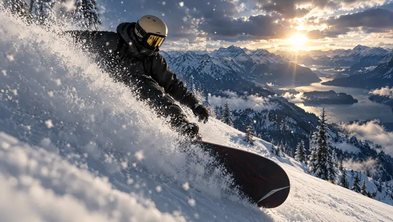 Snowboarder carving powder in the BC mountains