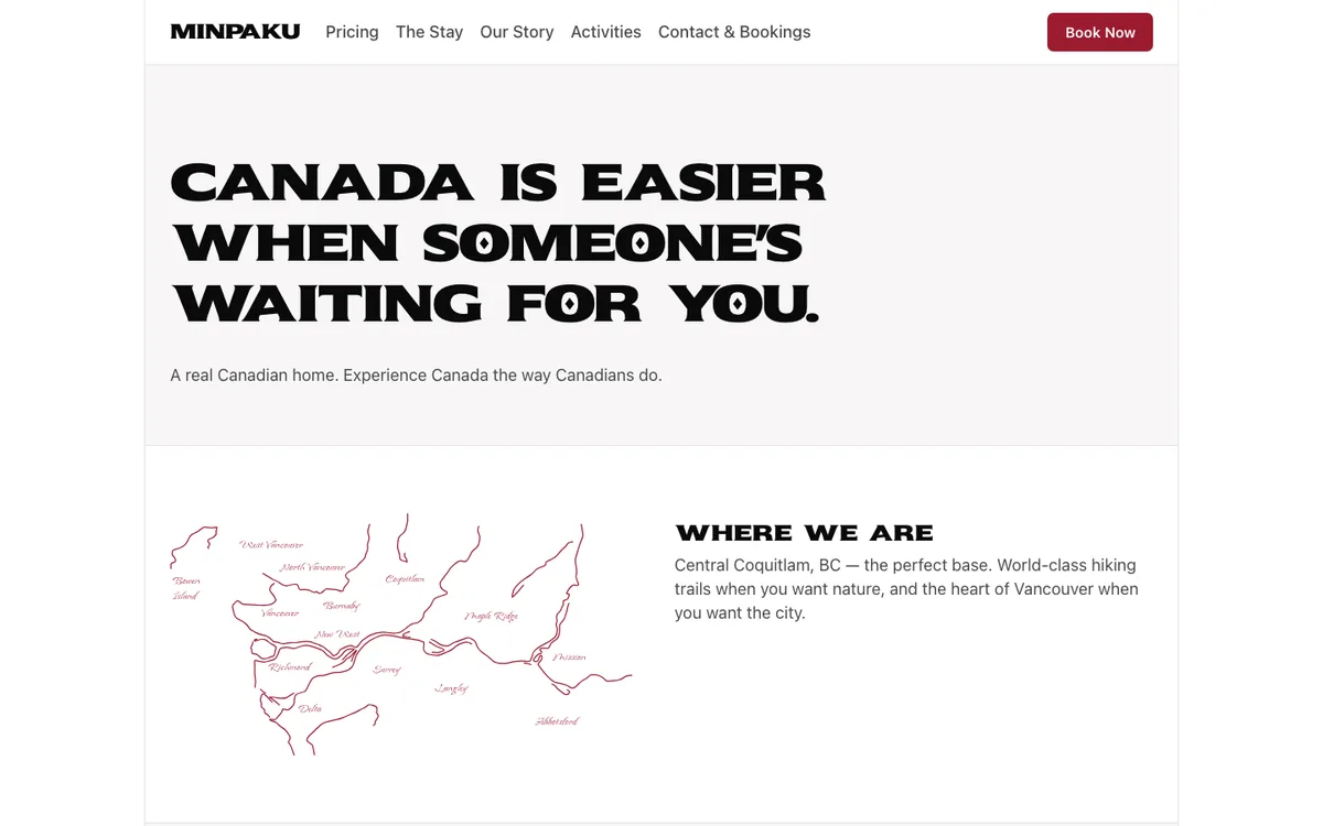 Minpaku homestay website homepage