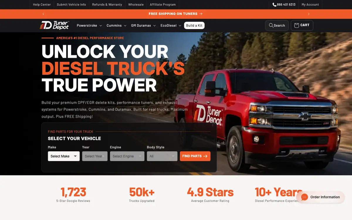 Tuner Depot storefront homepage